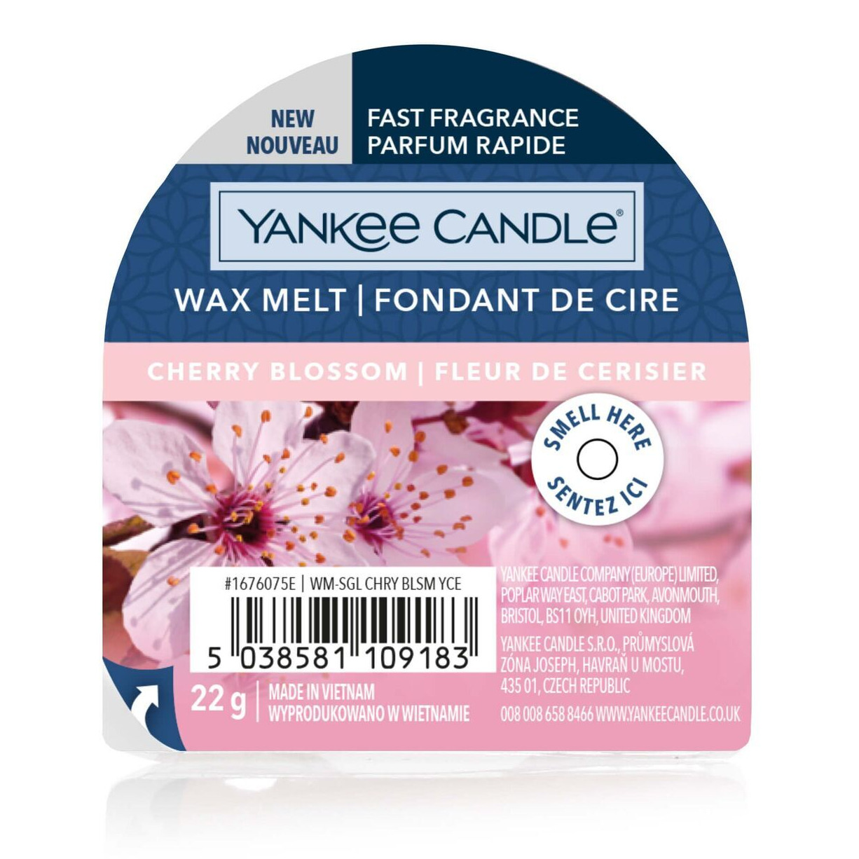 Cherry Blossom Wachsmelt Verpackung Vorderseite der Yankee Candle Cherry Blossom Wax Melt Verpackung
