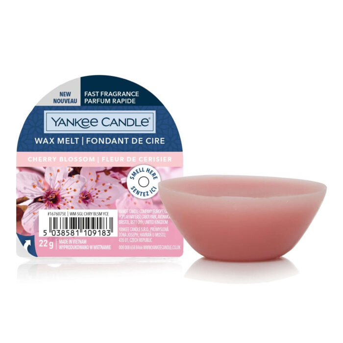 Yankee Candle Wachsmelt Verpackung neben einer rosa Schale