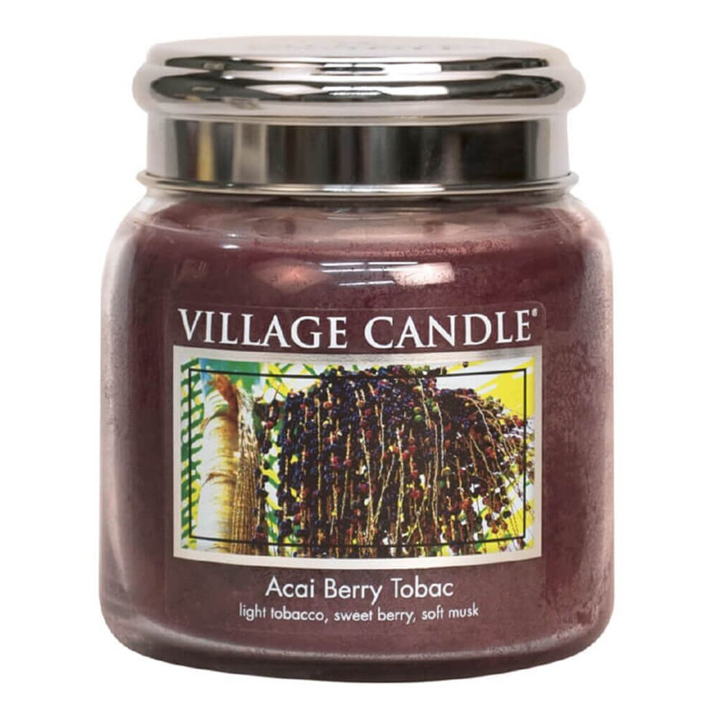 Acai Berry Tobac Duftkerze Nahaufnahme der Village Candle Acai Berry Tobac Kerze im Glas