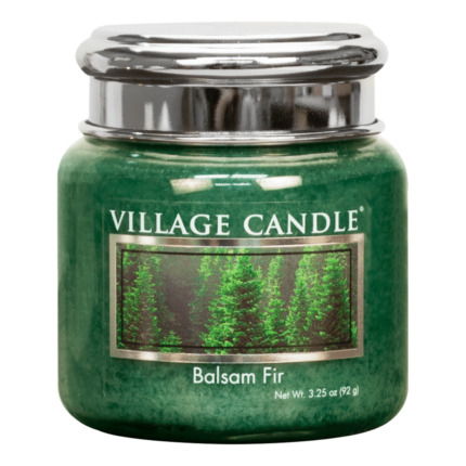 Grüne Village Candle Balsam Fir Kerze im Glas mit silbernem Deckel