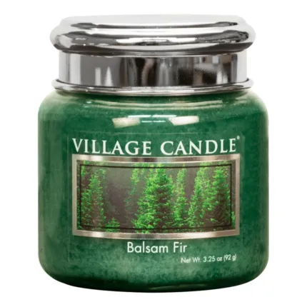 Grüne Village Candle Balsam Fir Kerze im Glas mit silbernem Deckel