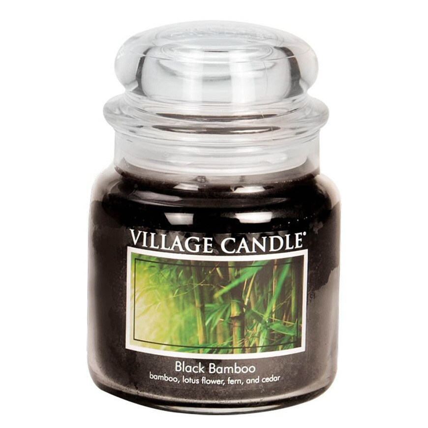 Black Bamboo Duftkerze im Glas Verschlossenes Black Bamboo Kerzenglas mit Bambusmotiv und Etikett