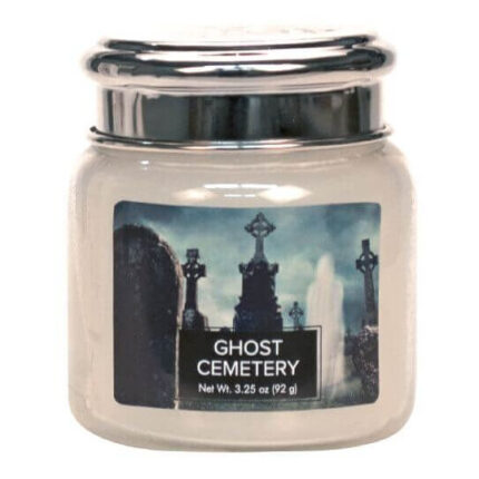 Ghost Cemetery Kerze im Glas mit sichtbarem Friedhofsetikett
