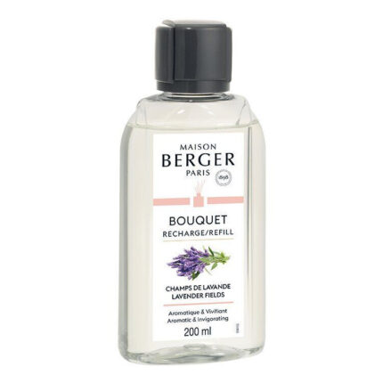 Transparente Maison Berger Paris Nachfüllflasche mit Lavendelfeld-Etikett