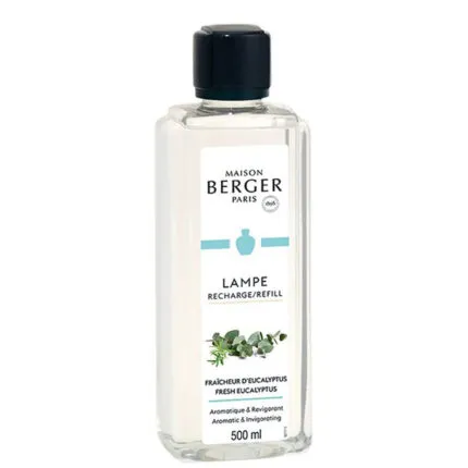 Transparente Maison Berger Nachfüllflasche mit schwarzem Verschluss
