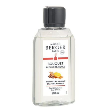 Transparente Maison Berger Nachfüllerflasche mit Etikett Orange Cinnamon und 200 ml