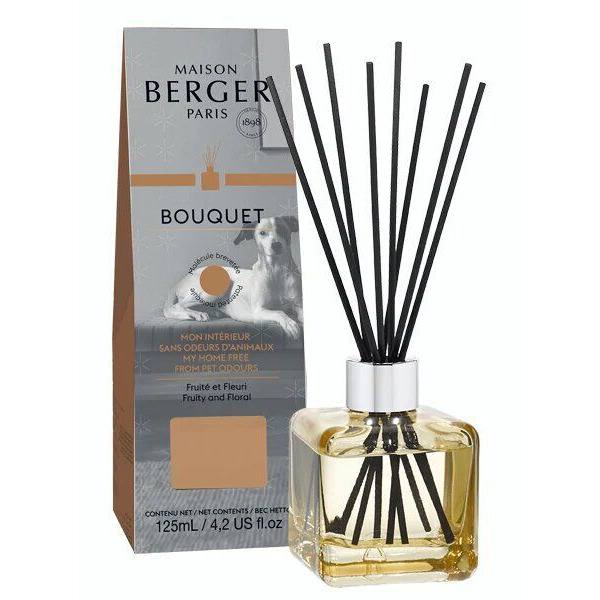Raumduft-Diffuser Bouquet Raumduft-Diffuser mit Duftstäbchen neben der Verpackung, Aufschrift Bouquet