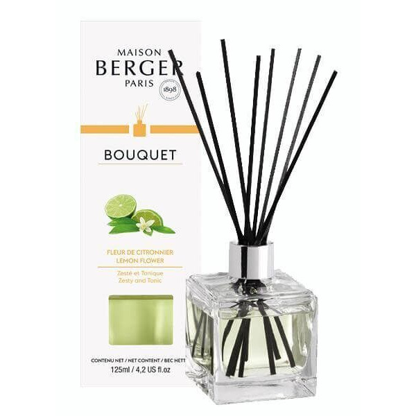 Bouquet Diffuser Zitronenblüte Zitronenblüten-Diffuser von Maison Berger mit Verpackung und schwarzen Duftstäbchen