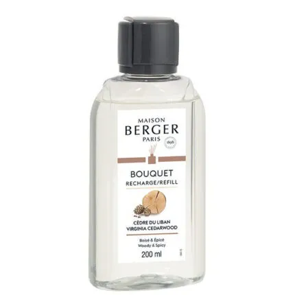 Transparente Maison Berger Nachfüllerflasche mit Etikett Cedre du Liban, 200 ml