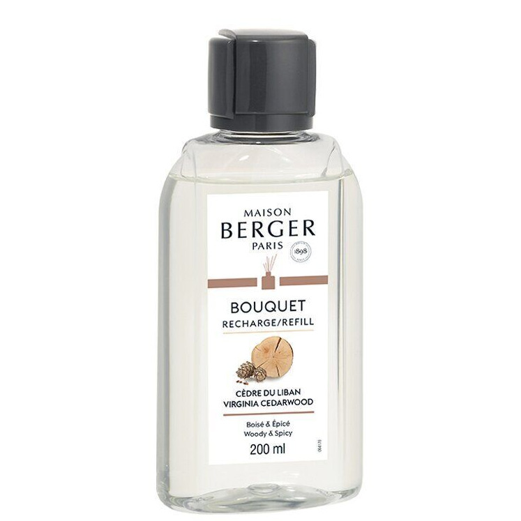 Zedernholz Nachfüller 200 ml Transparente Maison Berger Nachfüllerflasche mit Etikett Cedre du Liban, 200 ml