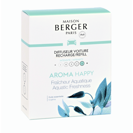 Verpackung des Maison Berger Paris Aroma Happy Autoduft-Nachfüllers