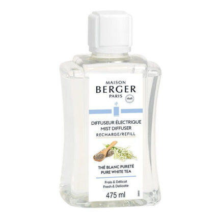 Flasche Maison Berger Weißtee-Nachfüller mit Etikett und weißem Verschluss