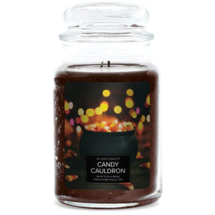 Frontansicht der braunen Candy Cauldron Kerze von Village Candle