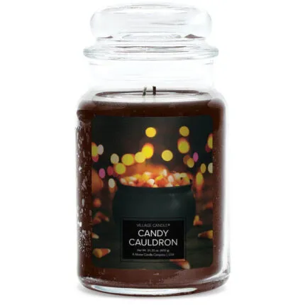 Frontansicht der braunen Candy Cauldron Kerze von Village Candle