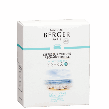 Packung Maison Berger Paris Autoduft-Nachfüller mit Ozeanbrise-Motiv