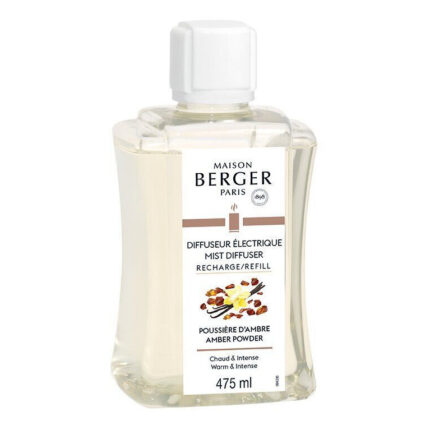 Nahaufnahme der Maison Berger Nachfüllerflasche mit Etikett Amber Powder