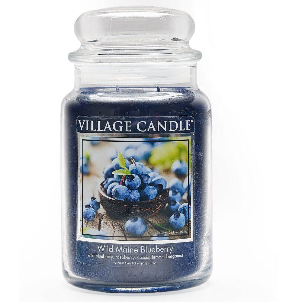 Wild Maine Blueberry Kerze im Glas Bedrucktes Village Candle Glas mit Deckel und Blaubeerenmotiv