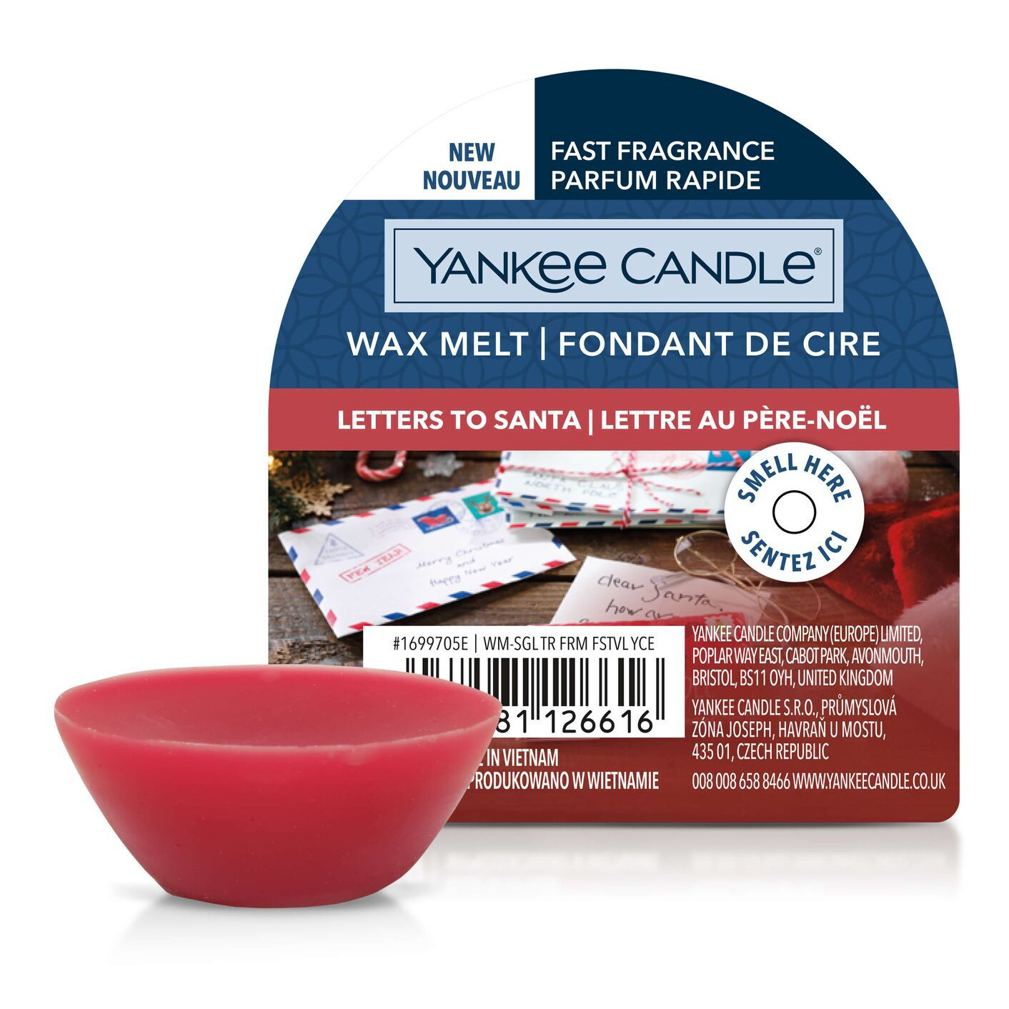 Letters to Santa Wax Melt Verpackung Roter Wax Melt vor der Yankee Candle Letters to Santa Verpackung
