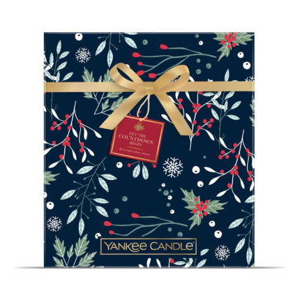Geschlossener Adventskalender mit goldener Schleife und Aufschrift Yankee Candle