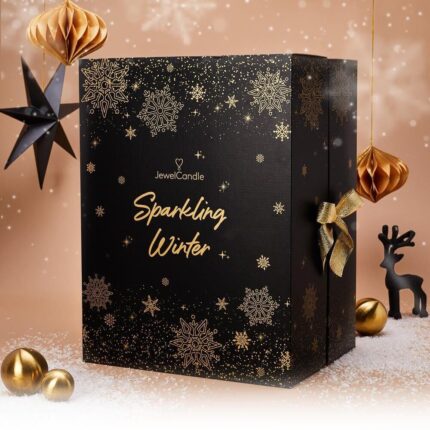 JuwelCandle Sparkling Winter Adventskalender mit goldenen Schneeflocken und Schleife