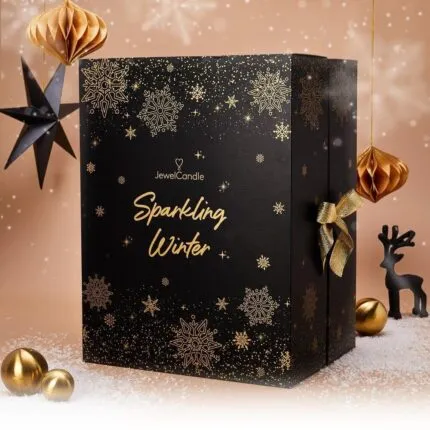 JuwelCandle Sparkling Winter Adventskalender mit goldenen Schneeflocken und Schleife