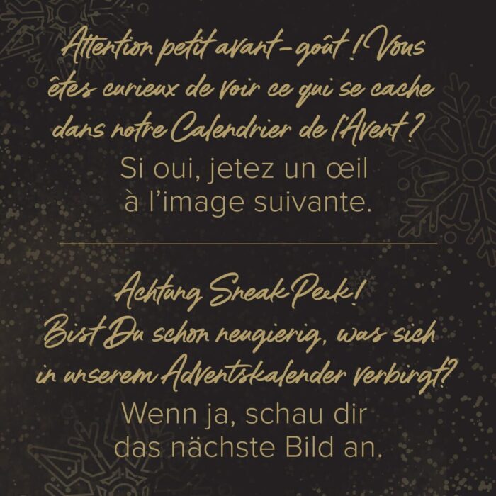 Französischer Hinweistext zum versteckten Inhalt des Adventskalenders