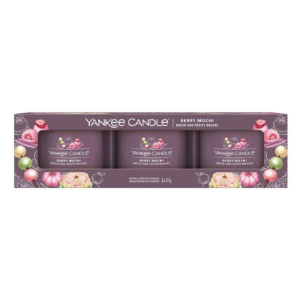Verpackung mit drei Yankee Candle Berry Mochi Glasvotivkerzen