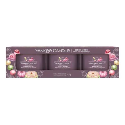 Verpackung mit drei Yankee Candle Berry Mochi Glasvotivkerzen