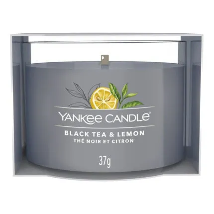 Yankee Candle Black Tea & Lemon Kerze in Frontalansicht, 37 g