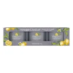 Verpackung mit drei Yankee Candle Black Tea & Lemon Glasvotivkerzen