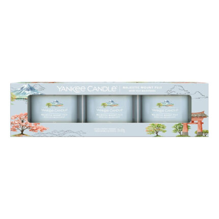 Verpackung mit drei Yankee Candle Majestic Mount Fuji Glasvotivkerzen