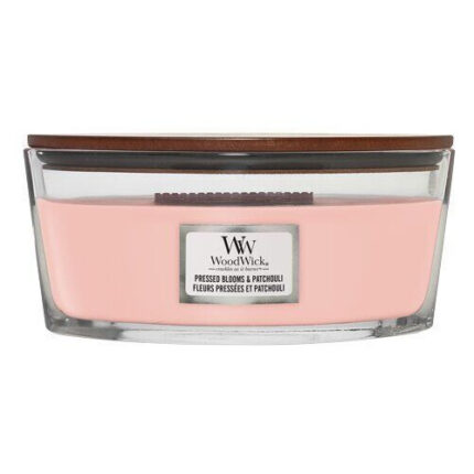 Rosa Pressed Blooms & Patchouli Kerze im Glas mit Holzdeckel