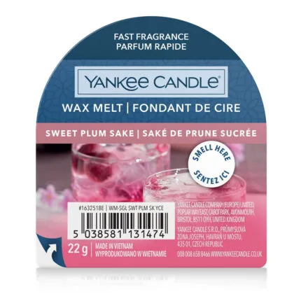 Vorderseite der Yankee Candle Sweet Plum Sake Wax Melt Verpackung