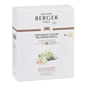 Verpackung von Maison Berger Paris Angélique Noire Autoduft-Nachfüllern, 2 Stück