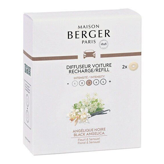 Verpackung der Autoduft-Nachfüller Verpackung von Maison Berger Paris Angélique Noire Autoduft-Nachfüllern, 2 Stück