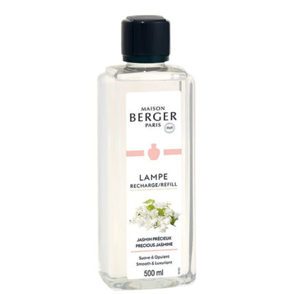 Transparente Maison Berger Nachfüllerflasche mit Jasmin-Précieux-Etikett
