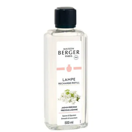 Transparente Maison Berger Nachfüllerflasche mit Jasmin-Précieux-Etikett