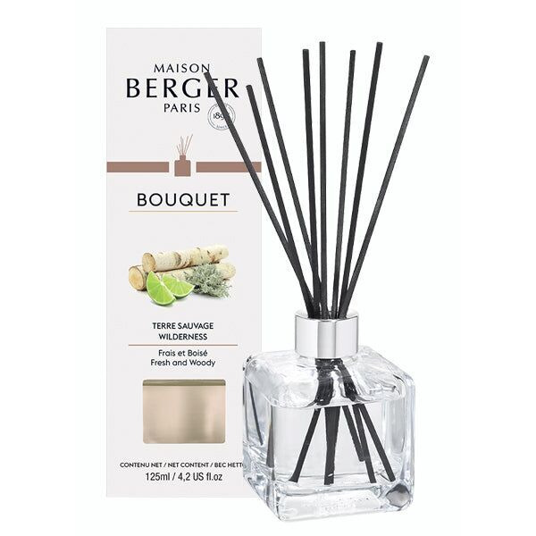 Bouquet Diffuser Terre Sauvage Glas-Diffuser mit schwarzen Duftstäbchen und Verpackung Terre Sauvage
