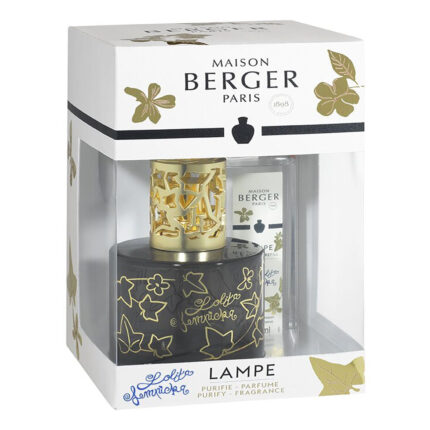 Schwarze Lolita Lempicka Lampe mit goldener Krone und Nachfüllflasche