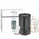 Anthrazitfarbener Aroma-Diffuser mit Nachfüllflasche, Fernbedienung und Verpackung