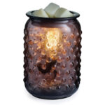 Beleuchtete Duftlampe aus dunklem Hobnail-Glas mit Wachswürfeln