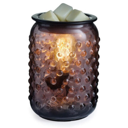 Beleuchtete Duftlampe aus dunklem Hobnail-Glas mit Wachswürfeln