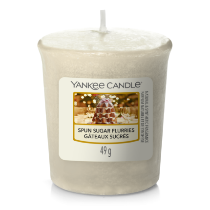 Weiße Yankee Candle Votivkerze Spun Sugar Flurries mit sichtbarem Docht