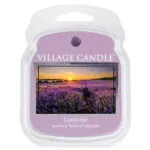Verpacktes Lavender Duftwachs mit Lavendelfeld und beschriftetem Etikett