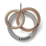 Runder Anhänger aus drei verbundenen Ringen mit Aufschrift Live Love Laugh