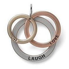 Runder Anhänger aus drei verbundenen Ringen mit Aufschrift Live Love Laugh