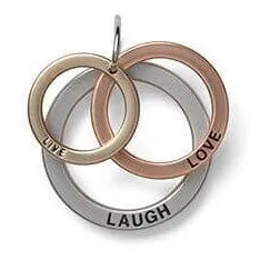 Runder Anhänger aus drei verbundenen Ringen mit Aufschrift Live Love Laugh