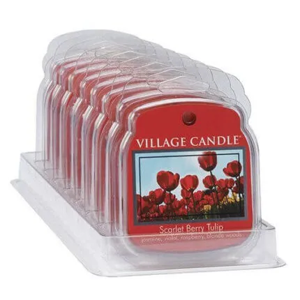 Mehrere verpackte Village Candle Scarlet Berry Tulip Duftwachse in einer Reihe