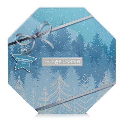 Blauer Yankee Candle Adventskalender mit Winterwald-Motiv und Schleife
