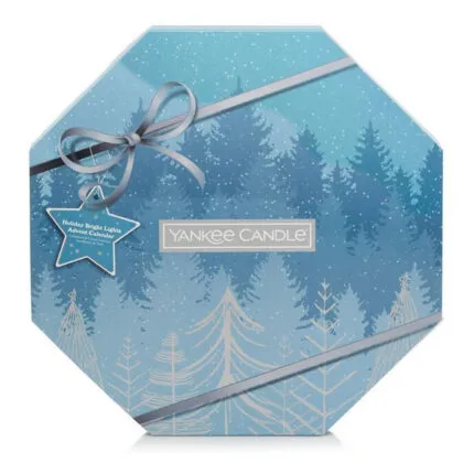 Blauer Yankee Candle Adventskalender mit Winterwald-Motiv und Schleife